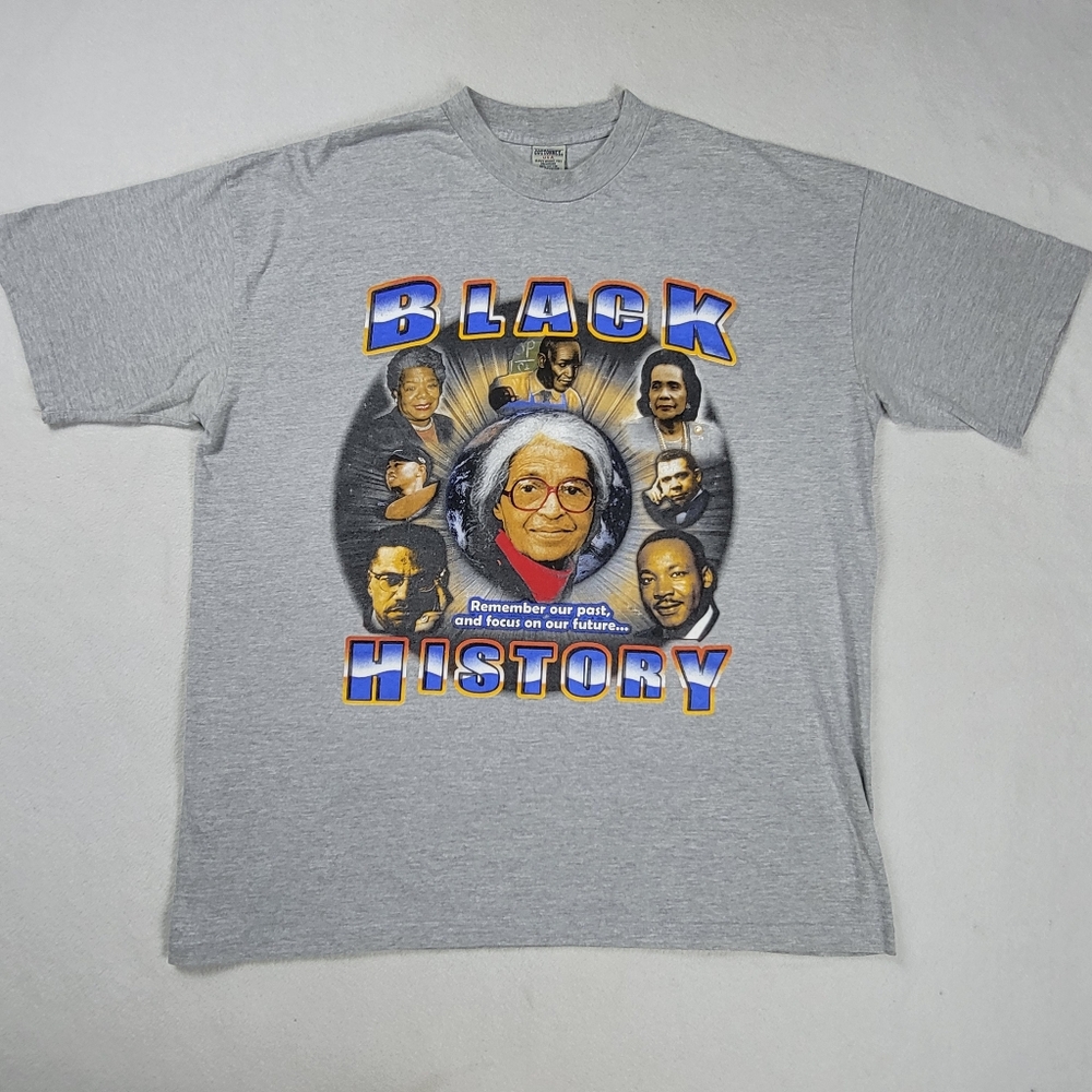 Vintage Black History T-Shirt Men's 2XL Gray Short Sleeve Malcom X Rosa Parks